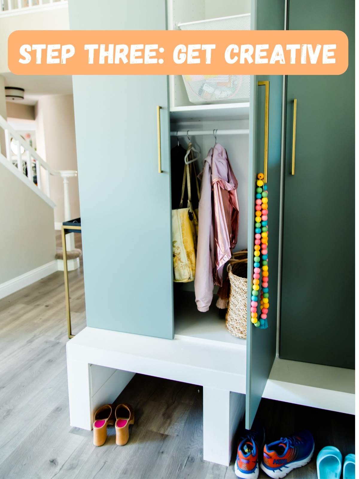 step three: get creative with front door storage