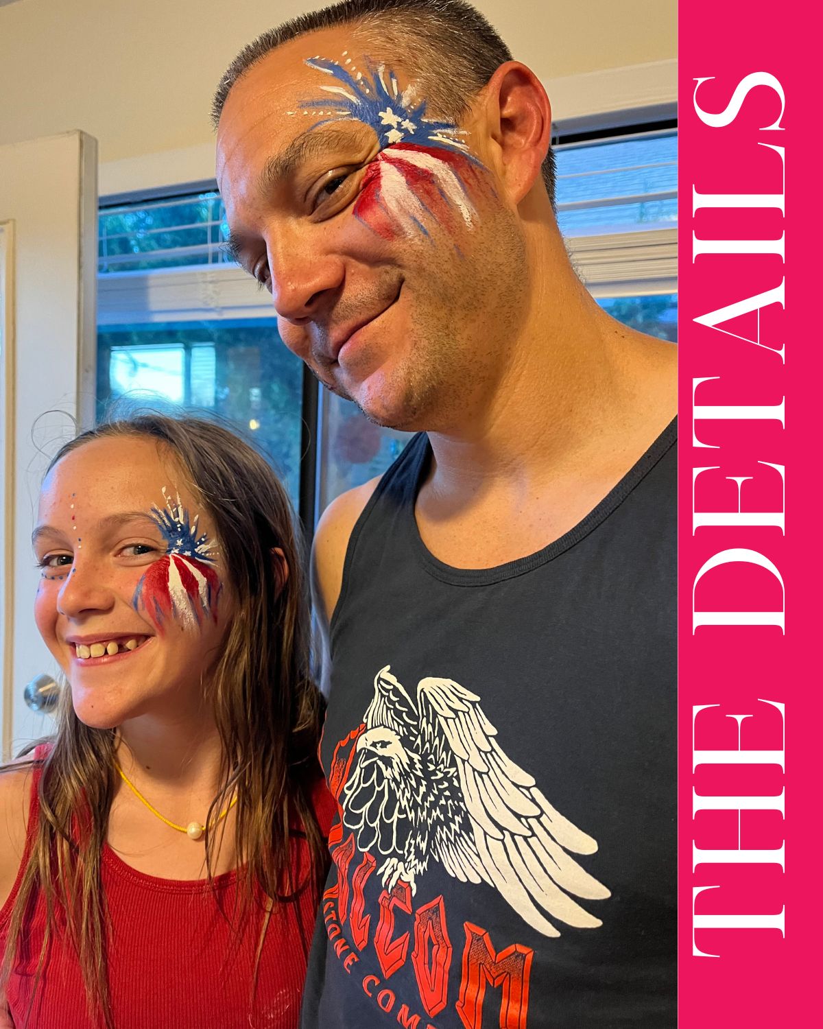 A dad and daughter with their faces painted